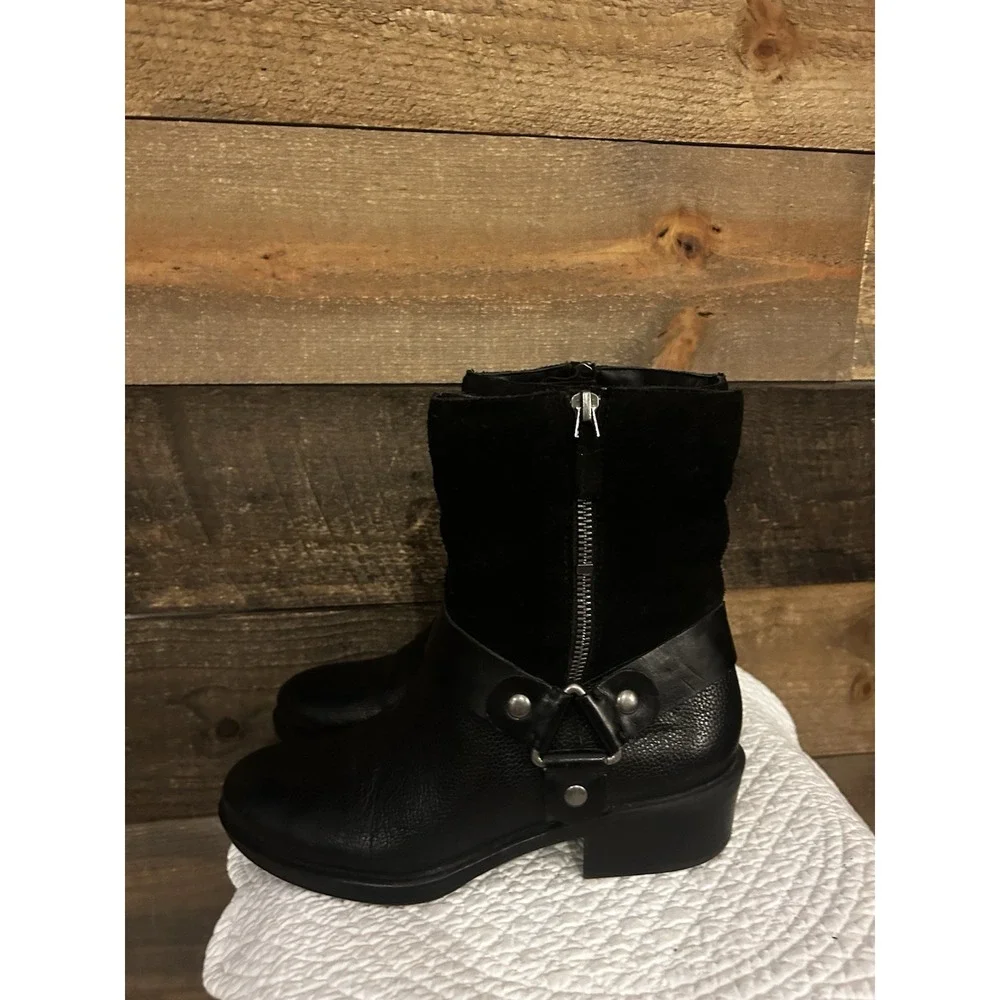 Franco‎ Sarto Benton Black Leather Harness Boots Womens Size 7 M